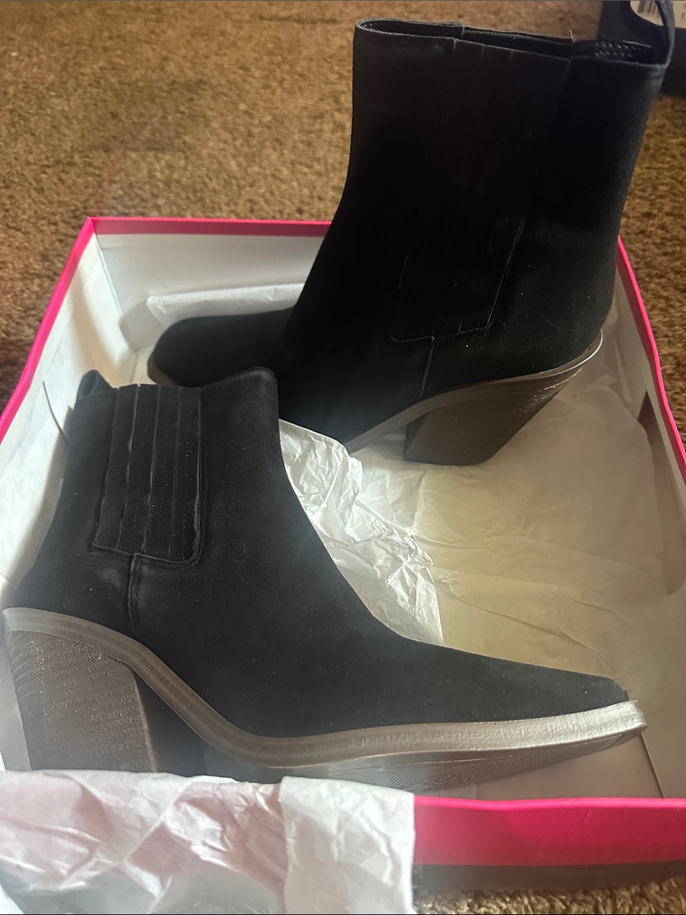 Vince Camuto Black Suede Ankle Booties with Block Heel